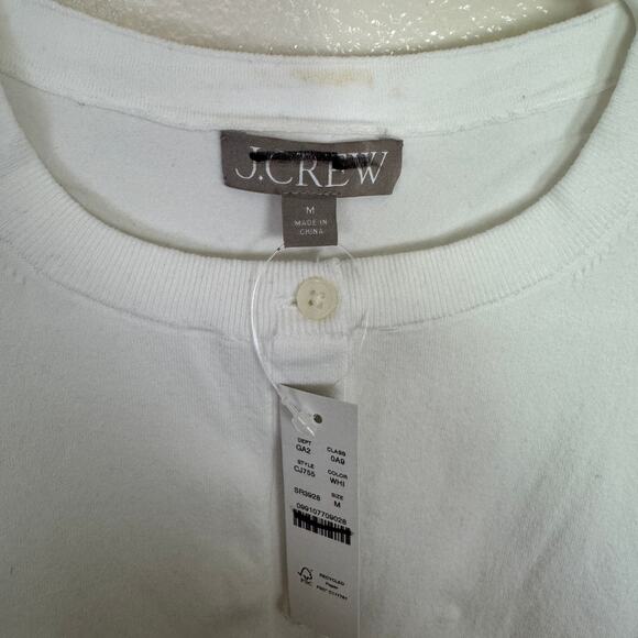 J.Crew New Jackie Cardigan SZ M White Egyptian Cotton Button Up Crewneck Stretch - Picture 4 of 8